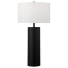 Hudson&Canal York 29.5" Tall Table Lamp with Fabric Shade - Blackened Bronze/White-Mid-century modern design for your living room, workspace, or bedside table