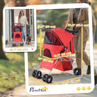 PawHut - Poussette pour chien pliage en un clic, poussette pour animal de compagnie avec porte-gobelet, 4 roues, transporteur de voyage avec freins, rouge-Fenêtres en maille offrant une vue tout en assurant la ventilation 