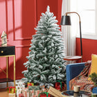 HOMCOM 5' Snow-Flocked Artificial Christmas Tree with Metal Stand - Green-Hinge construction allows automatic branch unfolding, and section design, for quick setup 