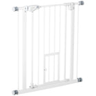 PawHut 29-32 Inch Pet Gate with Cat Door - White-Double locking system ensures your pet is secured in a place and provide maximum safety