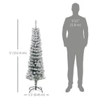 HOMCOM 5' Snow-Flocked Pencil Artifical Christmas Tree - Green-Space-saving pencil shape 