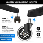 MotionGrey Rollerblade Office Chair Wheels - Heavy Duty Replacement Casters for Hardwood Floors - Black - Set of 2-4