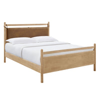Modway Leni King Size Vegan Leather and Wood Platform Bed Frame - Light Oak Canyon-King Size Platform Bed