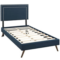 Modway Jessamine Fabric Twin Platform Bed with Round Splayed Legs - Azure-Fine Polyester Upholstery