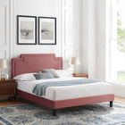 Modway Liva Performance Velvet Twin Bed with Black Wood Legs - Dusty Rose-Tapered Black Wood Legs