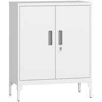 HOMCOM - Armoire de rangement en métal avec serrure pour bureau à domicile - blanc-Deux étagères réglables avec 25 positions de hauteur vous permettent de ranger facilement classeurs, dossiers ou fournitures hautes 