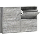 HOMCOM Slim Shoe Storage Cabinet with 4 Flip Drawers for 12 Pairs - Grey-4 flip drawers can store up to 20 pairs of shoes
