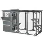 PawHut 76" L Outdoor Wooden Catio Walk-in Cat House with Jump Platforms - Grey-Suitable for two or three cats (up to 10 kg (20 lbs) for each) 