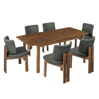 Modway Alba 7-Piece Dining Set - Walnut/Charcoal-Chevron Wood Veneer Table Top