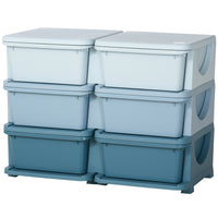 Qaba Kids Toy Storage Organizer with 6 Plastic Bins - Blue-Rounded edges help prevent your kid from getting injured in case they fall
