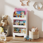 Qaba 3-Tier Kids Book Shelf Organizer - Pink-Anti-tipping with front guardrails secures books safely 