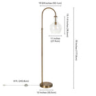 Hudson&Canal - Lampadaire Verona Arc avec abat-jour en verre - Laiton/Transparent-Dimensions du produit : 19" L x 12" l x 70" H