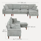 HOMCOM Changeable Sectional Sofa with Chaise Lounge - Grey-Seat cushion with a spring pack and high-density foam inside for comfortable sinking