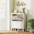 HOMCOM Shoe Cabinet with 2 Flip Drawers in Narrow Design - White-Two-level adjustable dividers fit various shoe types, or can be removed for larger shoe sizes (up to CA men 10.5)