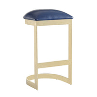 Manhattan Comfort - Aura tabouret de bar moderne 42 cm en similicuir bleu et laiton poli-Tabouret de bar moderne sans dossier, parfait pour une utilisation élégante dans un bar et une cuisine