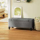 HOMCOM Rectangular Tufted Linen Storage Ottoman Bench with Flip Top - Grey-Flipping lid design makes it easy to open and put clutters into it