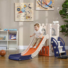 Qaba - Toboggan 5 en 1 pour enfants de 1 à 3 ans avec panier de basket, grimpeur, télescope, panier de rangement - orange-Le toboggan dispose de zones d’accélération, de décélération et de tampon pour une glisse en toute sécurité 