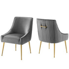 Modway Discern Pleated Back Upholstered Performance Velvet Dining Chair - Grey - 2 Pack-Dining Room or Accent Chair Set of 2