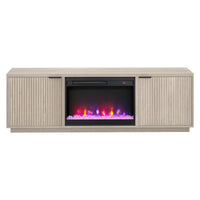 Hudson&Canal - Meuble TV Mansfield avec foyer en cristal de 66 cm pour téléviseurs jusqu'à 198 cm - Blanc aulne-Une conception de transition accueille des téléviseurs jusqu'à 78 pouces pour votre espace de divertissement