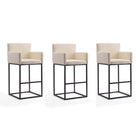 Manhattan Comfort - Ambassador tabouret de bar moderne du milieu du siècle de 21" en similicuir crème et noir, lot de 3-Tabouret de bar moderne du milieu du siècle avec banquette arrière parfait pour un bar et une cuisine. Ensemble de 3