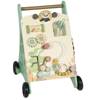 Qaba - Chariot de marche en bois pour bébé avec contrôle de vitesse - vert-Un centre d'activités tout-en-un développe les compétences motrices fines et cognitives 