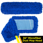 Gritt Commercial Microfiber Looped Dust Mop Pad Head - 36" x 5" - Blue - 3 Pack-Looped fringe prevents dust from flying