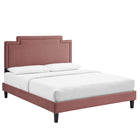 Modway Liva Performance Velvet Twin Bed with Black Wood Legs - Dusty Rose-Stain-Resistant Performance Velvet