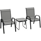 Outsunny 3-Piece Patio Bistro Set with Stackable Chairs and Square Table - Light Grey-3-piece set with a compact design that fits small balconies 