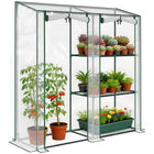 Outsunny Mini Greenhouse with 3 Shelves - 2 Roll-up Doors- Features a versatile layout with three shelves for seedlings and a tall section for larger plants
 