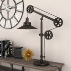 Hudson&Canal - Lampe de table Descartes de 74 cm de haut avec système à poulie et rebord large, avec abat-jour en métal - Bronze noirci/Bronze noirci-Une finition en bronze noirci fabriquée à la main est appliquée à la base ronde en métal réglable