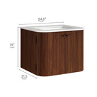 Modway - Zia Support mural de 24" Meuble de salle de bain avec lavabo en marbre - Noyer-Évier en marbre
