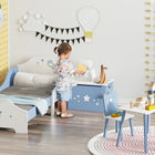 Qaba - Boîte de rangement en bois pour jouets pour enfants avec barre de maintien à gaz, banc d’assise - bleu-La barre de maintien à gaz sécurisée évite la chute soudaine du couvercle pour protéger votre enfant des blessures  
