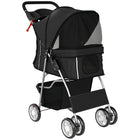 PawHut Pet Stroller Cat Dog Wheels Travel Zipper Entry Foldable Carrier Cart - Black-Strong steel frame and robust fabric folds compactly for easy transport