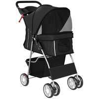 PawHut Pet Stroller Cat Dog Wheels Travel Zipper Entry Foldable Carrier Cart - Black-Strong steel frame and robust fabric folds compactly for easy transport