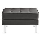 Modway Loft Tufted Vegan Leather Ottoman - Silver/Grey-Dense Foam Padded Cushion