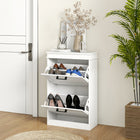 HOMCOM Narrow Shoe Cabinet with Flip Drawers - White-Anti-tipping design ensures extra safety  