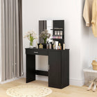 HOMCOM Vanity Desk with Mirror and Shelves - 35.4" L x 15" W x 54.3" H - Black-Adjustable shelves inside the cabinet for different storage needs 