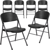Flash Furniture HERCULES Black Plastic Folding Chair with Charcoal Frame-Set of 6 Black Plastic Folding Chairs