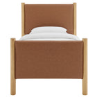 Modway Maven Twin Size Vegan Leather Upholstered Platform Bed - Tan Oak-Wood Slat Support