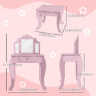 Qaba Kids Vanity Table & Stool Girls Dressing Set - Pink-3 clear visible mirrors made of acrylic that don't break easily
