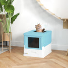 PawHut Enclosed Cat Litter Box with Scoop, Tray, Top Entry and Foldable - Blue-Easy lid removal with side buckles for accessibility when cleaning 