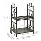 Outsunny - Porte-bûches 2 niveaux robuste avec 4 outils- noir et or-Les pieds surélevés permettent de garder le bois toujours sec   