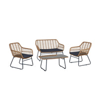 Manhattan Comfort Antibes Modern Patio 4-Person Conversation 4-Piece Set with Coffee Table - Tan/Grey-Modern 4-Piece Outdoor Conversation Patio Set with 2 Armchairs, 1 Loveseat, and 1 Coffee Table