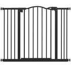 PawHut 29"-39" Pet Gate with Door Pressure Fit Dog Gate for Stairs - Black-Door automatically closes if left open between a 30° and 90° angle