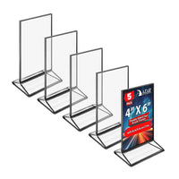 Azar Desktop/Countertop Top/Side Loading Acrylic Card Holder - Clear/Black - 5 Pack-Sold in Packs of 5