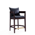 Manhattan Comfort - Ritz tabouret de comptoir 22" style milieu du siècle moderne, rembourré en similicuir - noir et noyer foncé - lot de 2-Comprend 1 dossier d’oreiller amovible