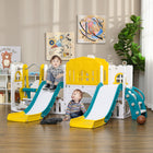 Qaba - Ensemble toboggan et balançoire 8 en 1 pour bébé avec panier de basket, grimpeur et volant - Jaune-2 toboggans permettent de s'amuser simultanément et de jouer en société 