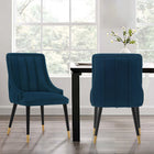 Manhattan Comfort - Chaise de salle à manger moderne Eda 58 cm en velours capitonné - Bleu minuit-Cadre en bois d’orme de haute qualité avec embouts en métal doré brossé pour l’élégance et la durabilité