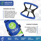 Mobile Patient Lift HelpUp Inflatable 48" Floor Lift, Portable Fall Recovery Device - 300 lb Capacity - Grey/Blue-Lightweight 22 lb design with included rolling duffel bag for portability and travel