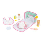 Janod Toy Nursery & Changing 9-Piece Set-Comes with 9 accessories like a bib, diaper, and brush.